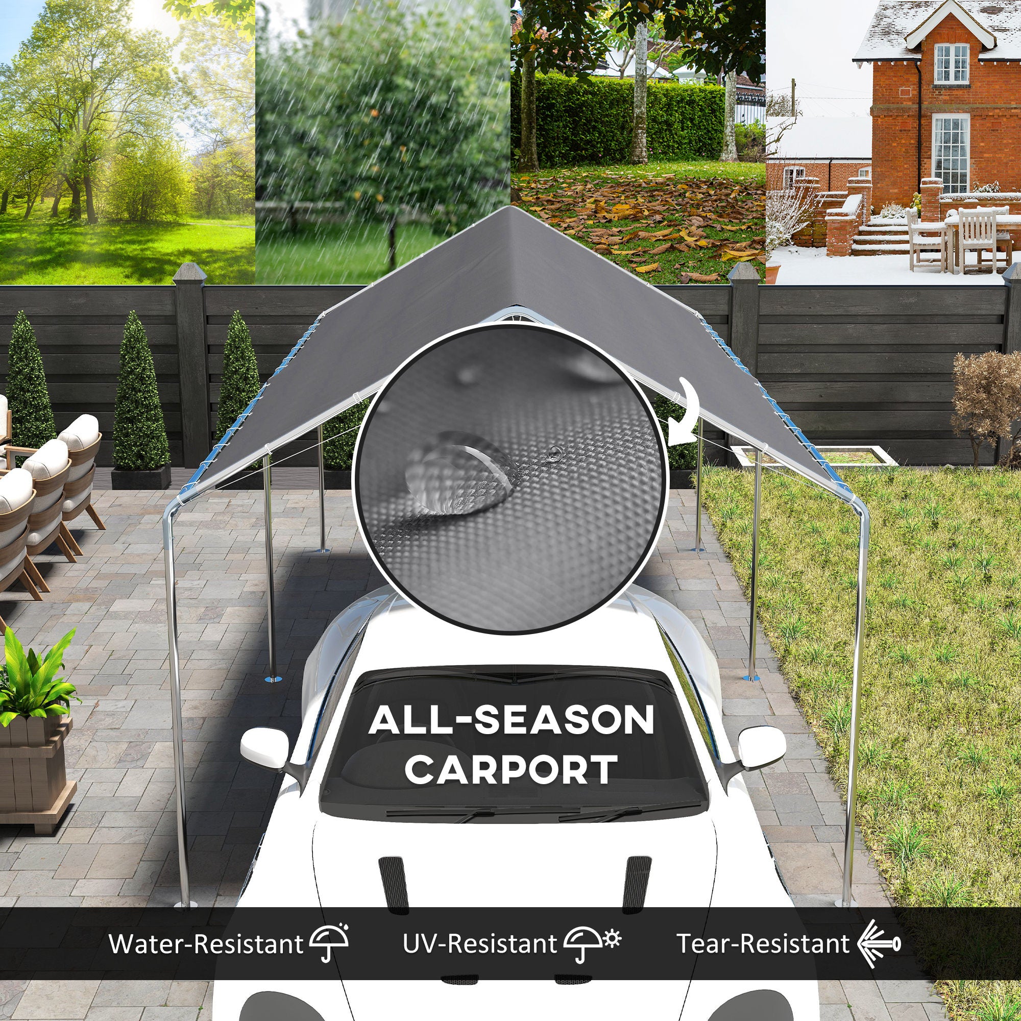 10'x20' Carport Heavy Duty Galvanized Car Canopy with Included Anchor Kit, 3 Reinforced Steel Cables, Grey