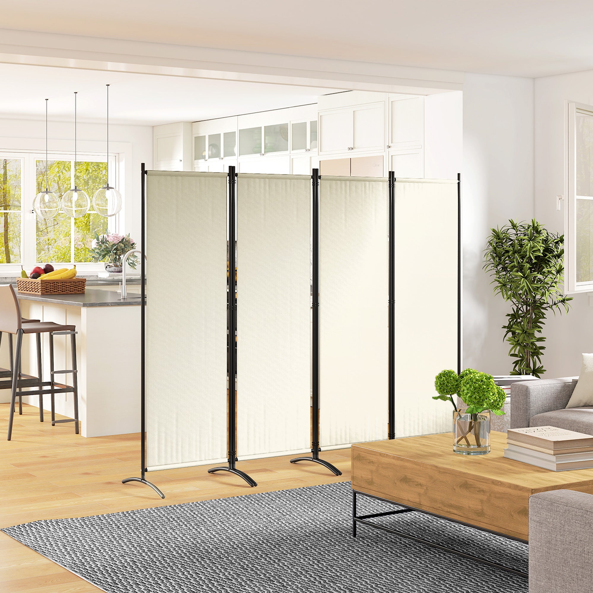 Folding Room Divider, Privacy Screen for Home Office Bedroom, 5.6FT Tall, Cream White