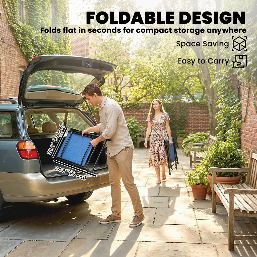 Folding Patio Chairs Set of 4, High Back Outdoor Dining Chairs with Breathable Mesh Seat for Lawn, Deck, Blue