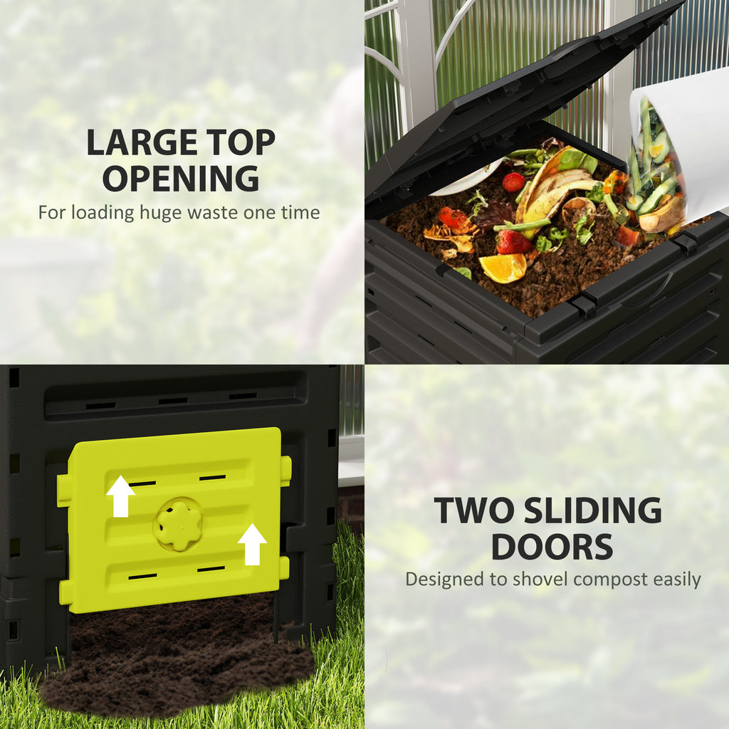 Compost Bin, Garden Composter with 80 Vents and 2 Sliding Doors, 120 Gallon (450L), Yellow