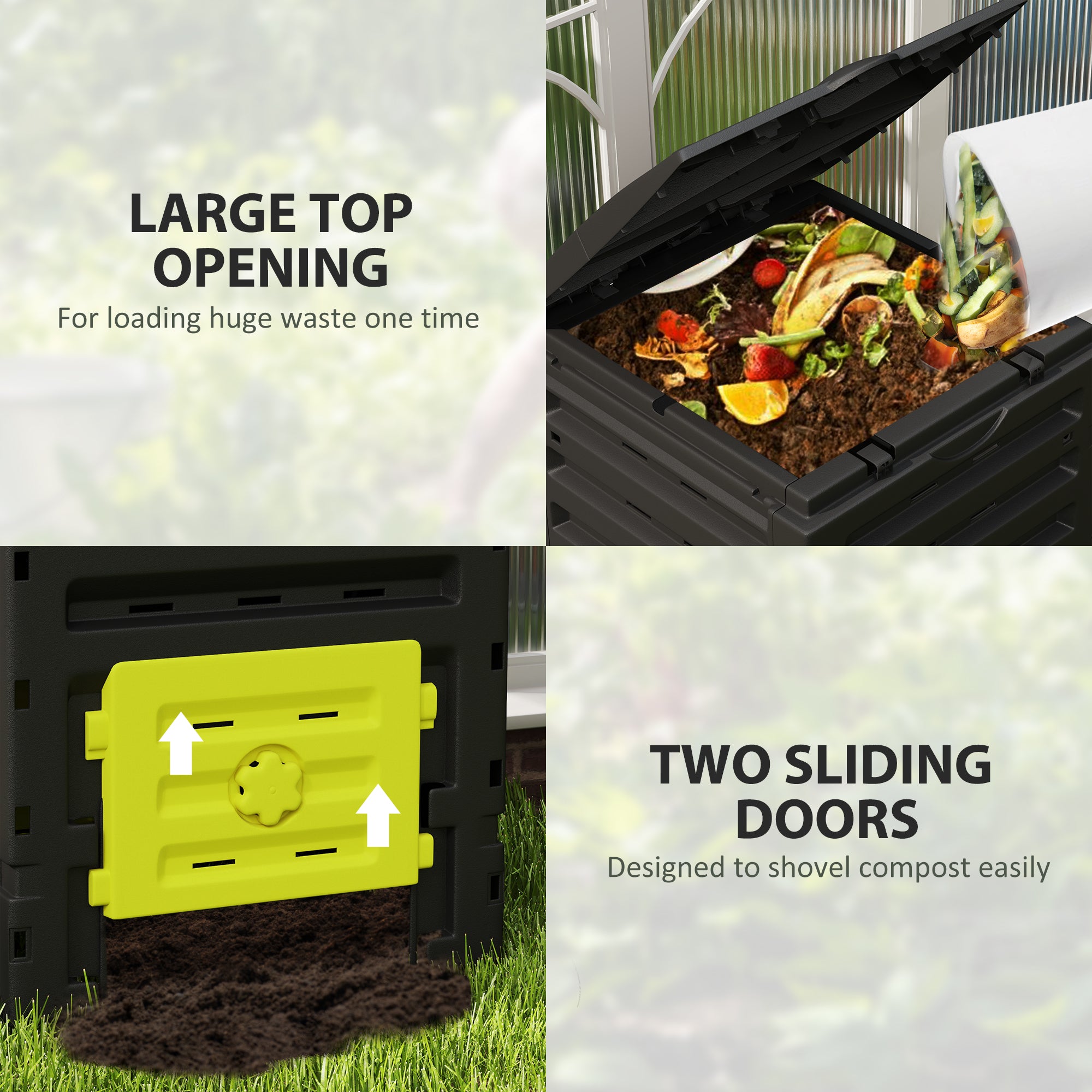 Compost Bin, Garden Composter with 80 Vents and 2 Sliding Doors, 120 Gallon (450L), Yellow