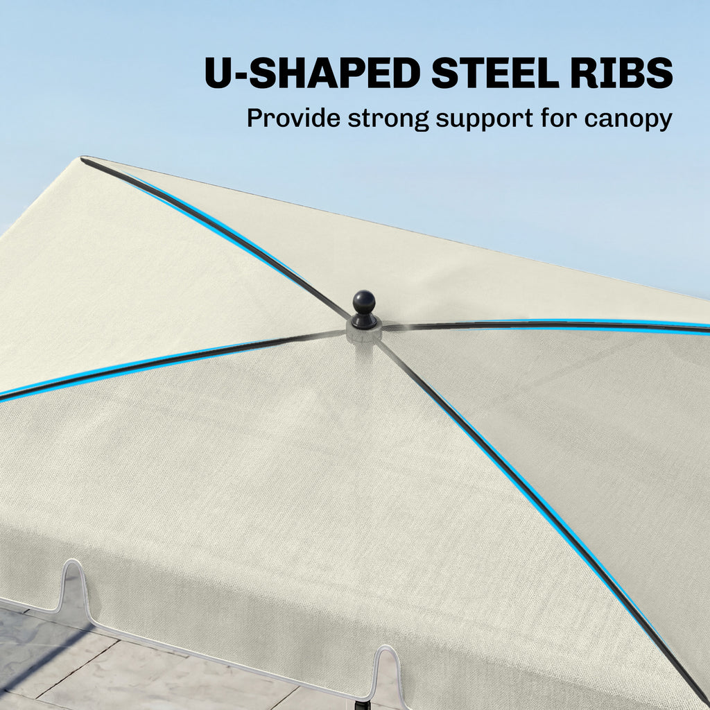 6.5x4ft Rectangle Patio Umbrella Aluminum Tilt Adjustable Garden Parasol  Sun Shade Outdoor Canopy Cream White