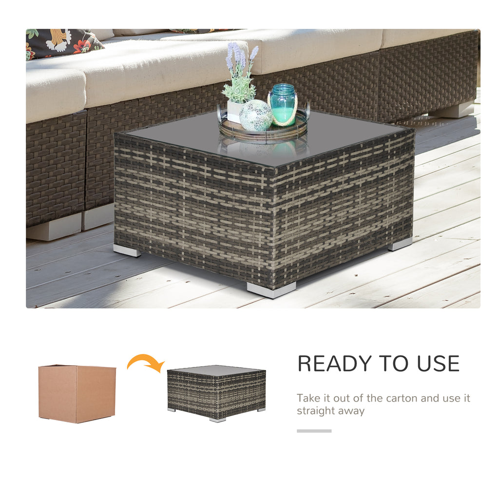 Rattan Garden Coffee Table, 25.6" Square Garden Rattan Table with Tempered Glass Top, Deep Grey