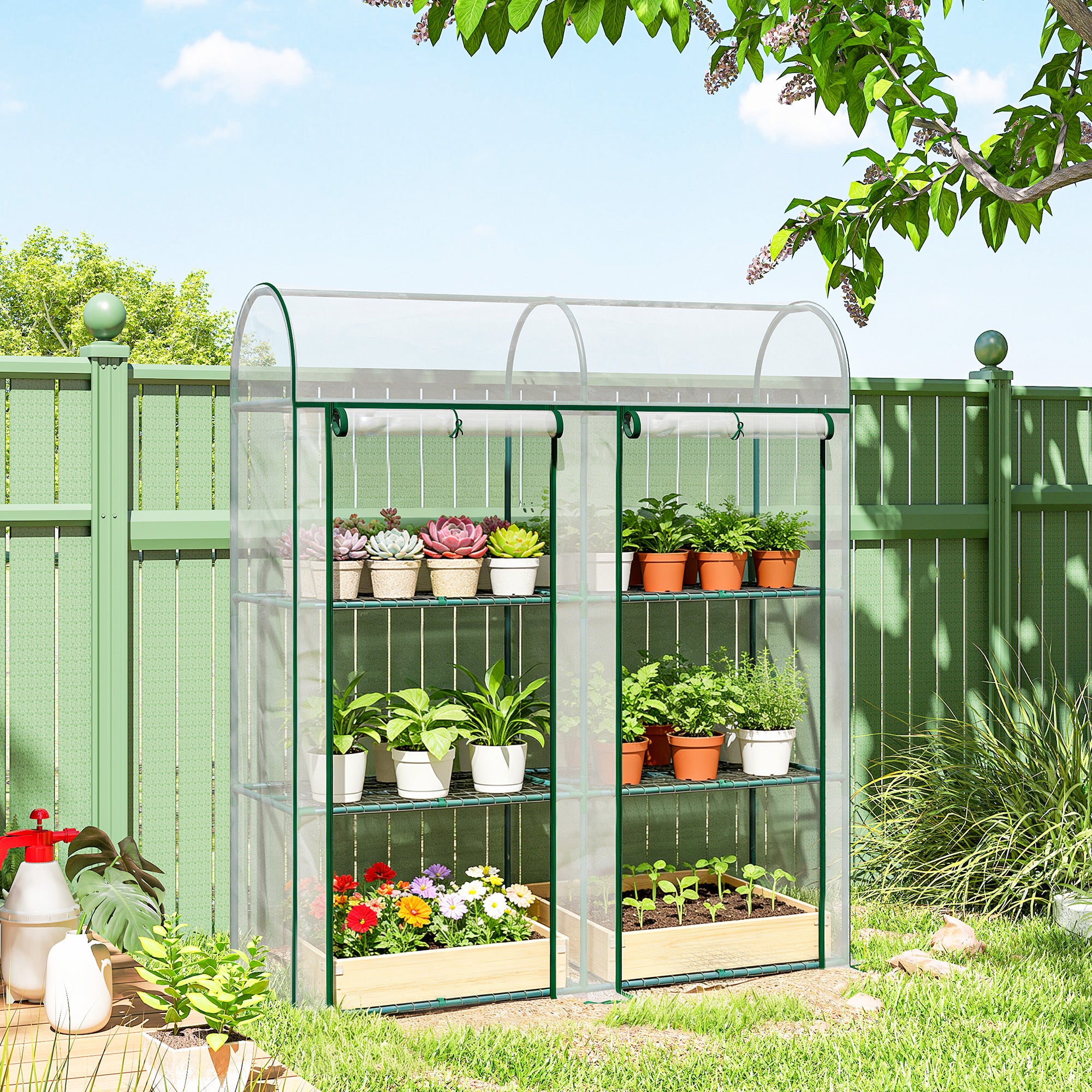 3 Tier Mini Greenhouse, Portable Greenhouse with 2 Roll-up Doors, 56.3" x 18.1" x 64.6", Clear