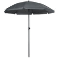 6ft Beach Umbrella, Outdoor Sun Shade Parasol with Push Button Tilt, Ruffled  UV50+ Vented Canopy, Dark Grey