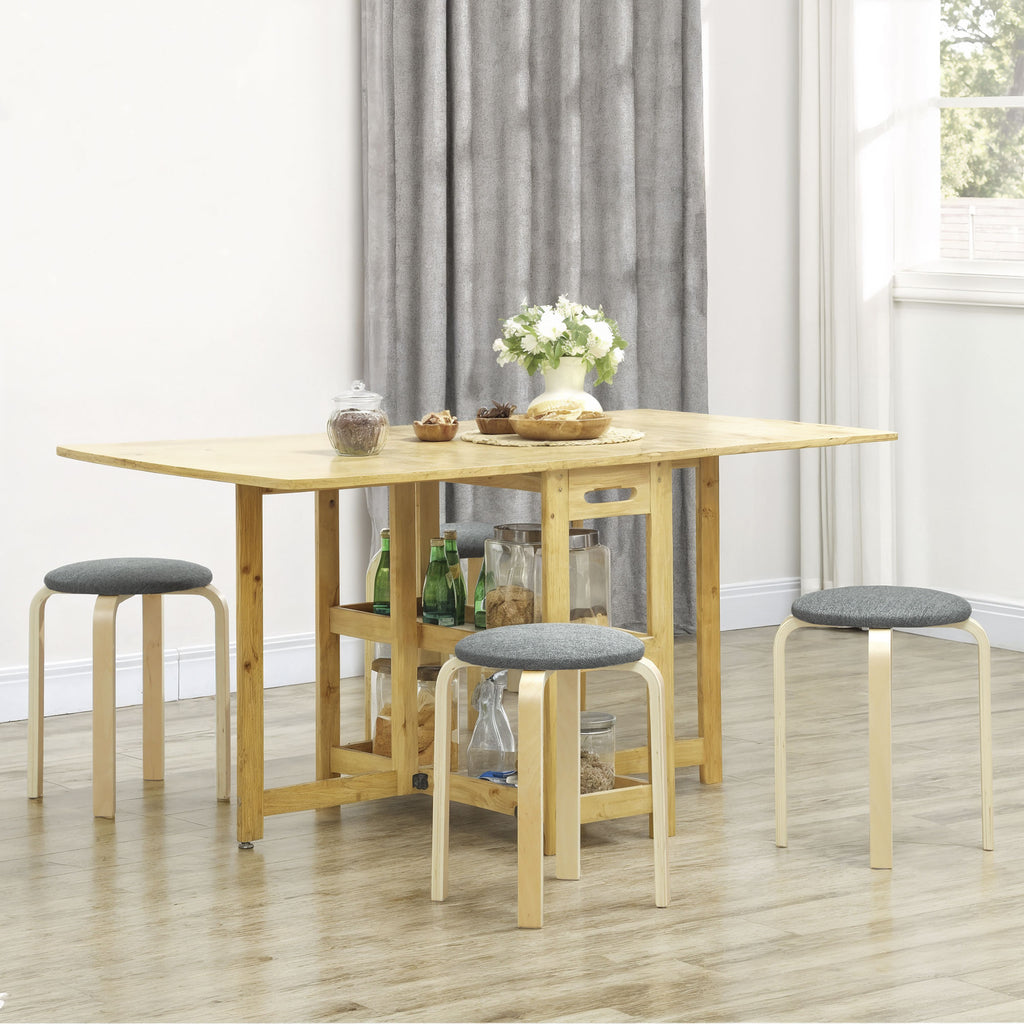 Stackable Wood Stools Set of 4, Stacking Kitchen Stools with Padded Seat for Dining Room, Living Room, Grey