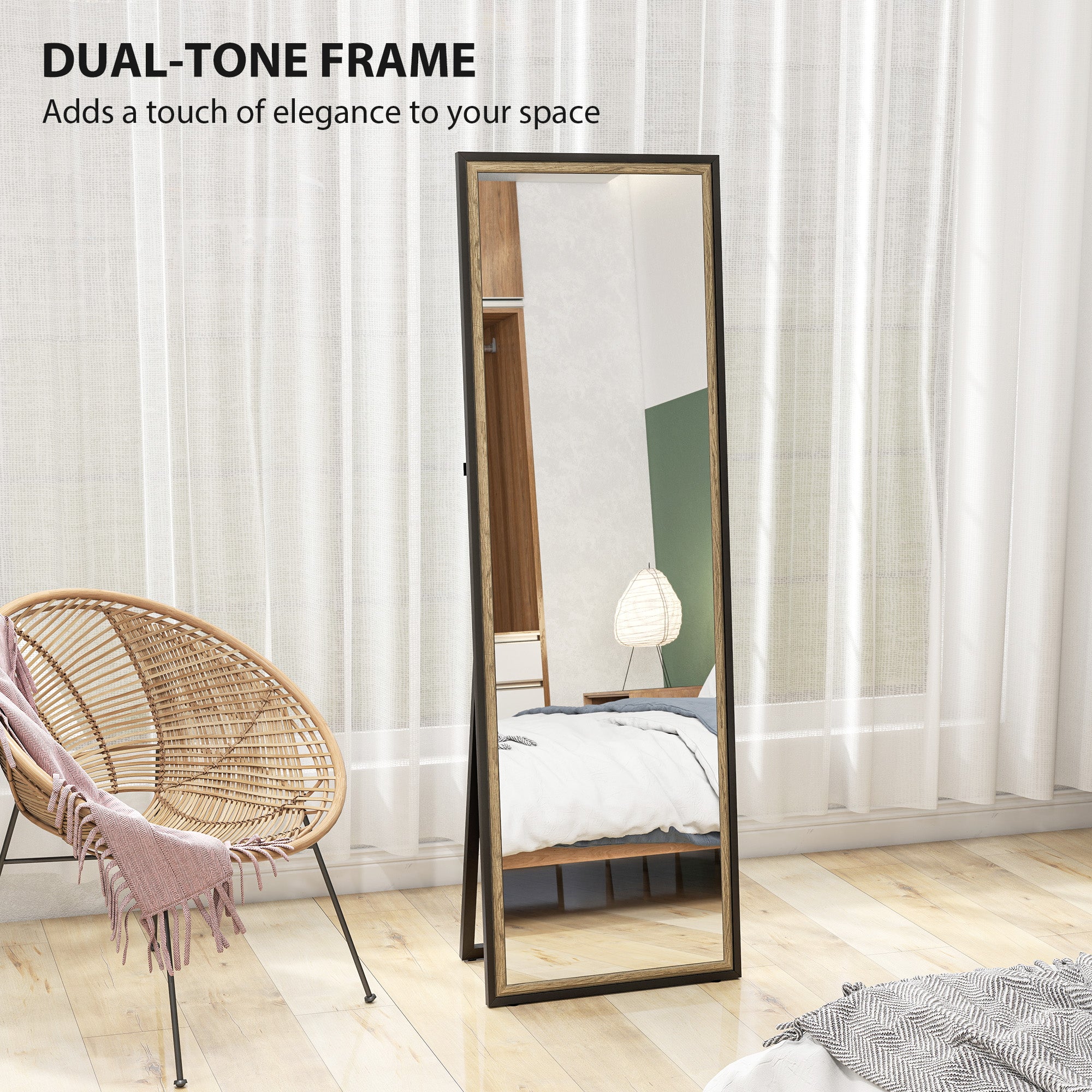 Full Length Mirror, 64" x 21" Rectangle Full Body Mirror with Dual-Tone Frame for Bedroom, Black