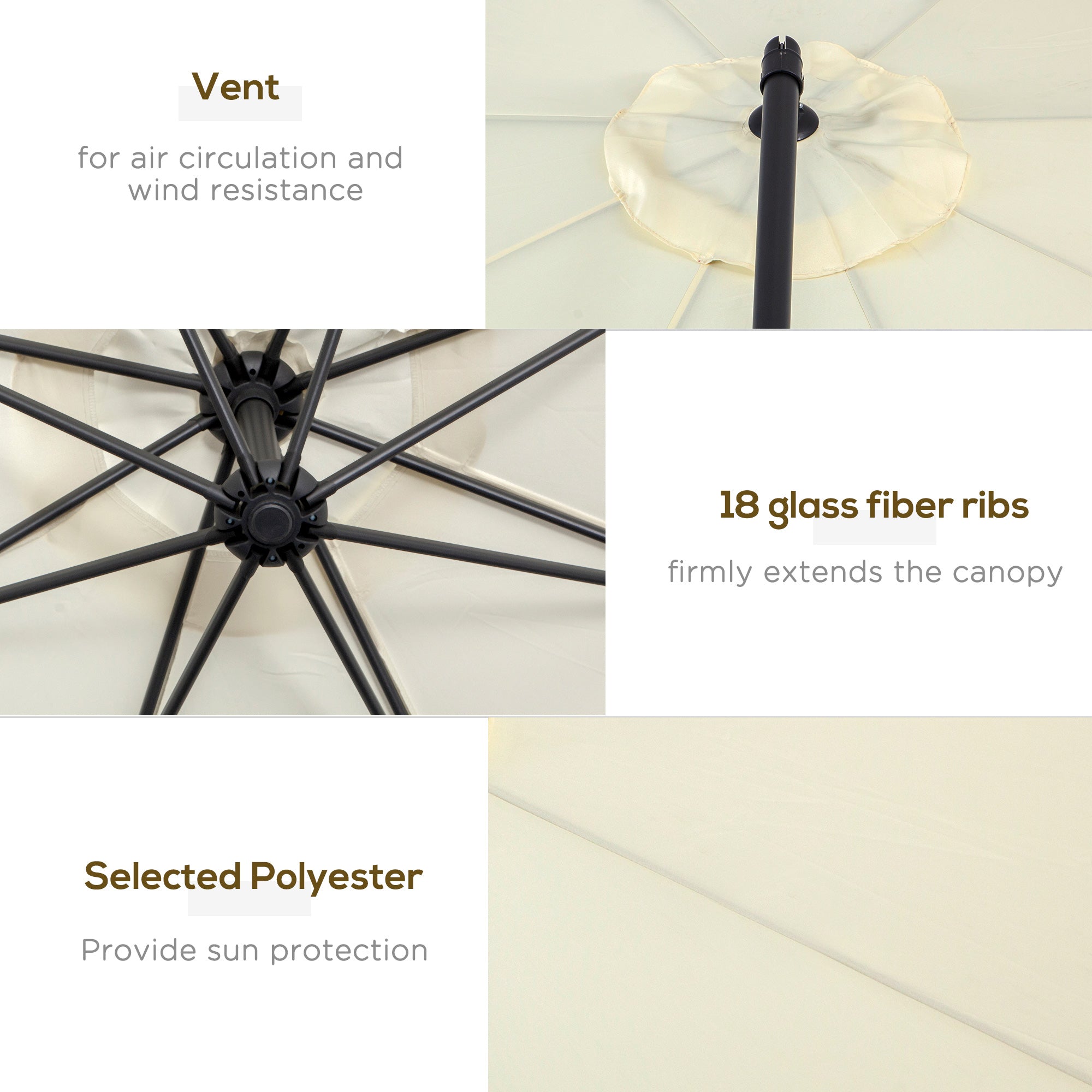 Î¦10' Deluxe Cantilever Umbrella Outdoor Market Parasol Banana Hanging Offset Sunshade Crank Cross Base Beige