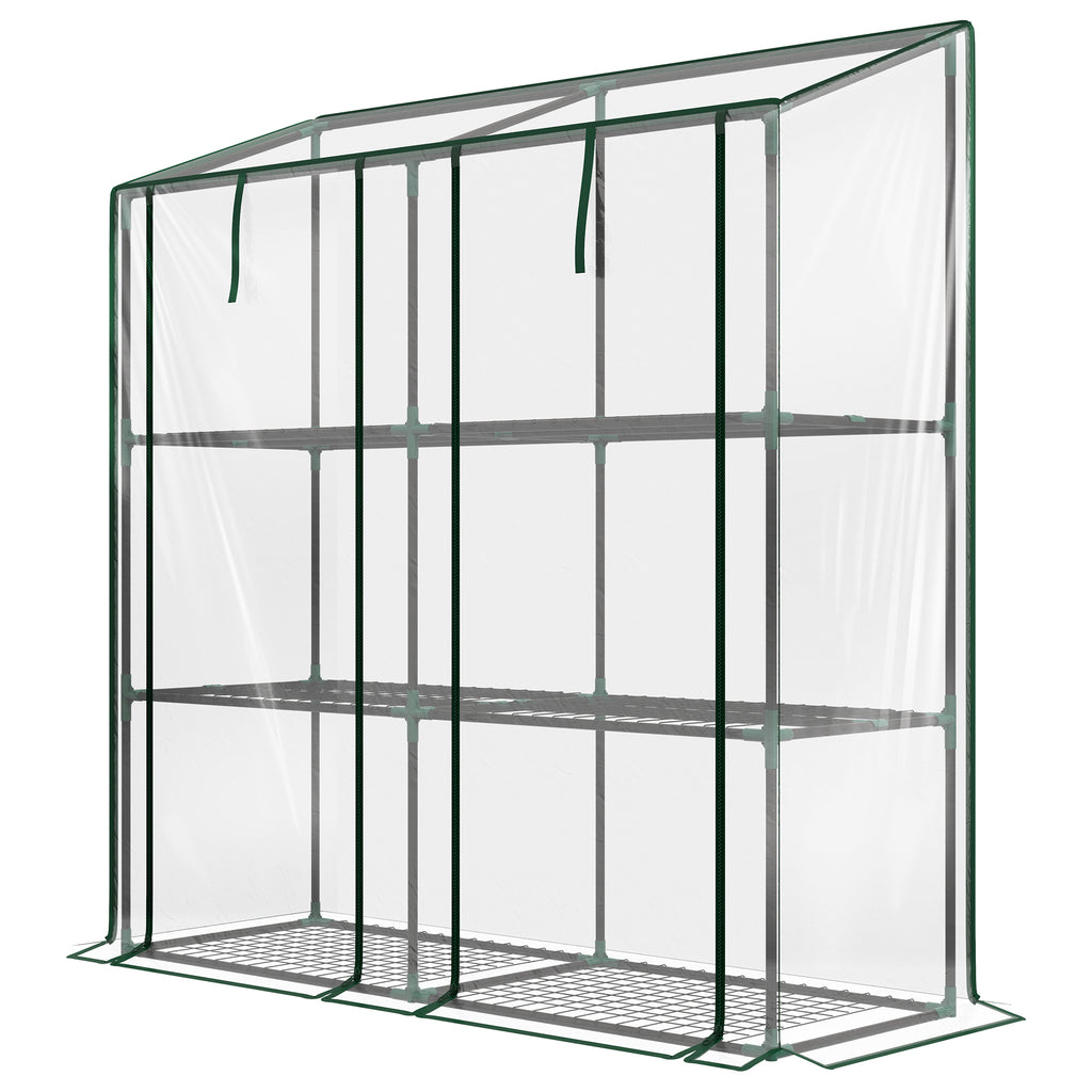 Portable Mini Greenhouse Green House with 3 Tier Shelves, Reinforced Cover, Roll-up Doors, 56.3" x 18.1" x 59.4"