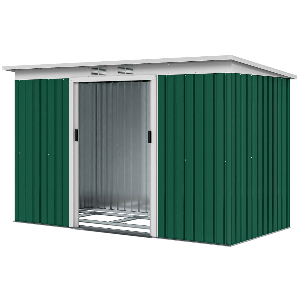 9' x 4' Garden Tool Shed Metal Storage Shed Outdoor Equipment Tool Box with Foundation Kit, Ventilation & Doors, Dark Green