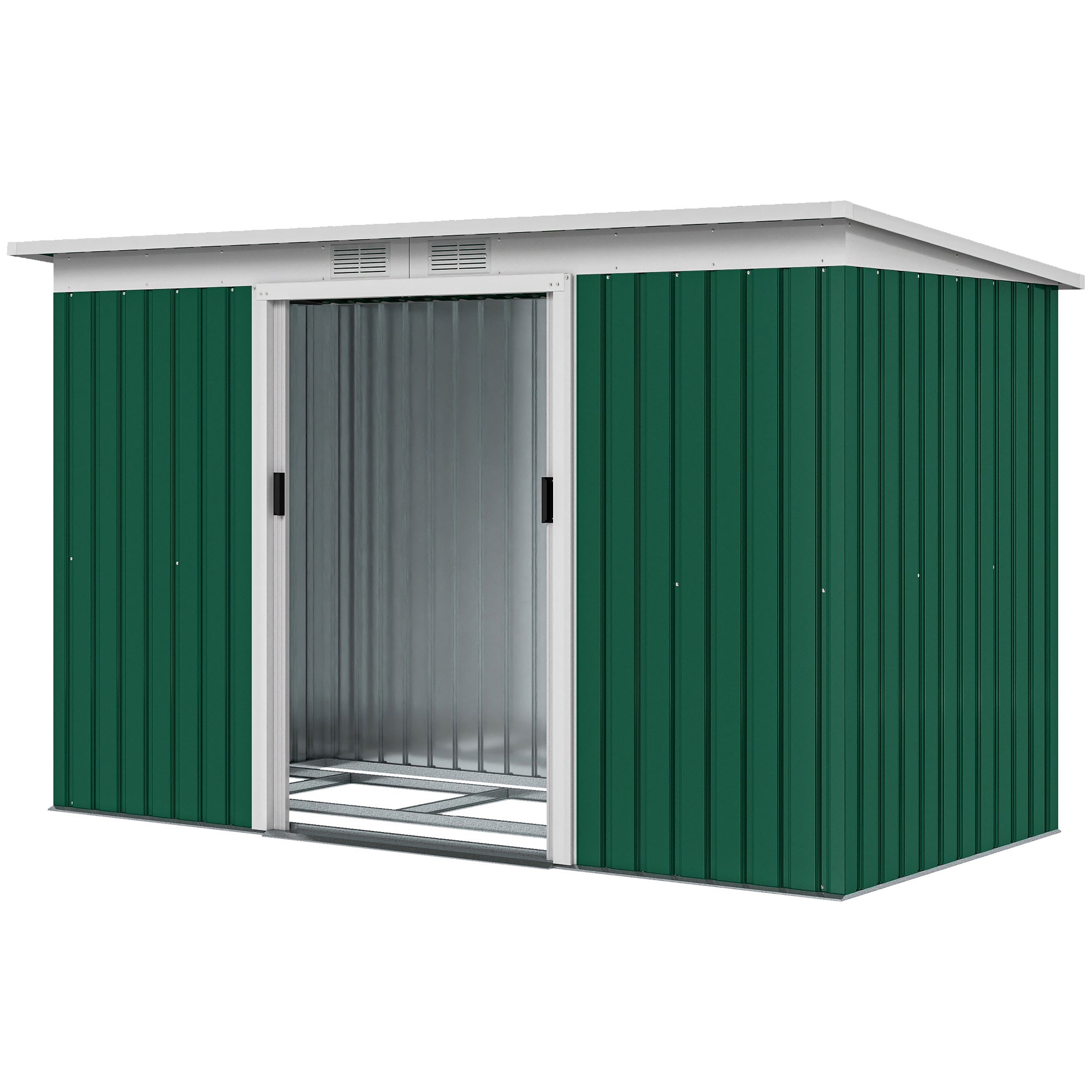 9' x 4' Garden Tool Shed Metal Storage Shed Outdoor Equipment Tool Box with Foundation Kit, Ventilation & Doors, Dark Green
