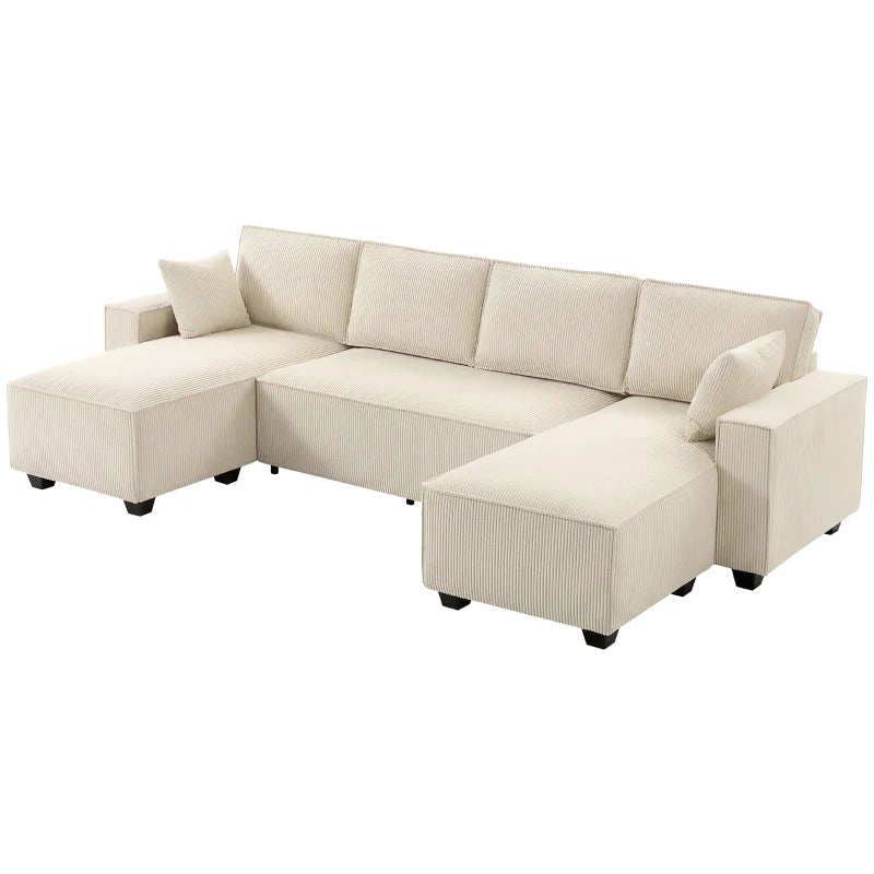 Comfortable beige modular couch with spring cushions and two chaise sections