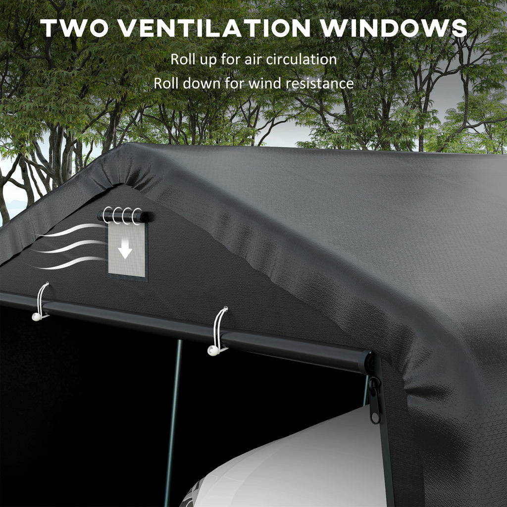 12' x 20' Portable Garage, Heavy Duty Carport Canopy with Ventilation Windows and Large Roll-up Door, Black