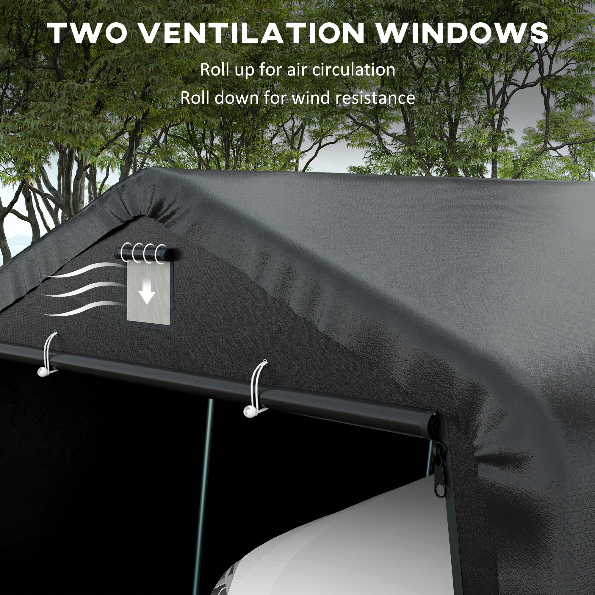 12' x 20' Portable Garage, Heavy Duty Carport Canopy with Ventilation Windows and Large Roll-up Door, Black