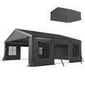 20' x 20' Heavy Duty Carport, Portable Garage Car Canopy Tent Shelter with 3 Roll-up Doors, 4 Windows, Dark Grey