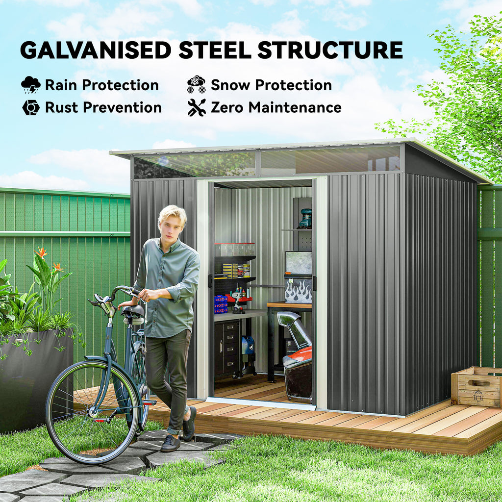 9' x 6.5' Outdoor Metal Garden Shed Utility Tool Storage Steel Backyard House, Dark Grey