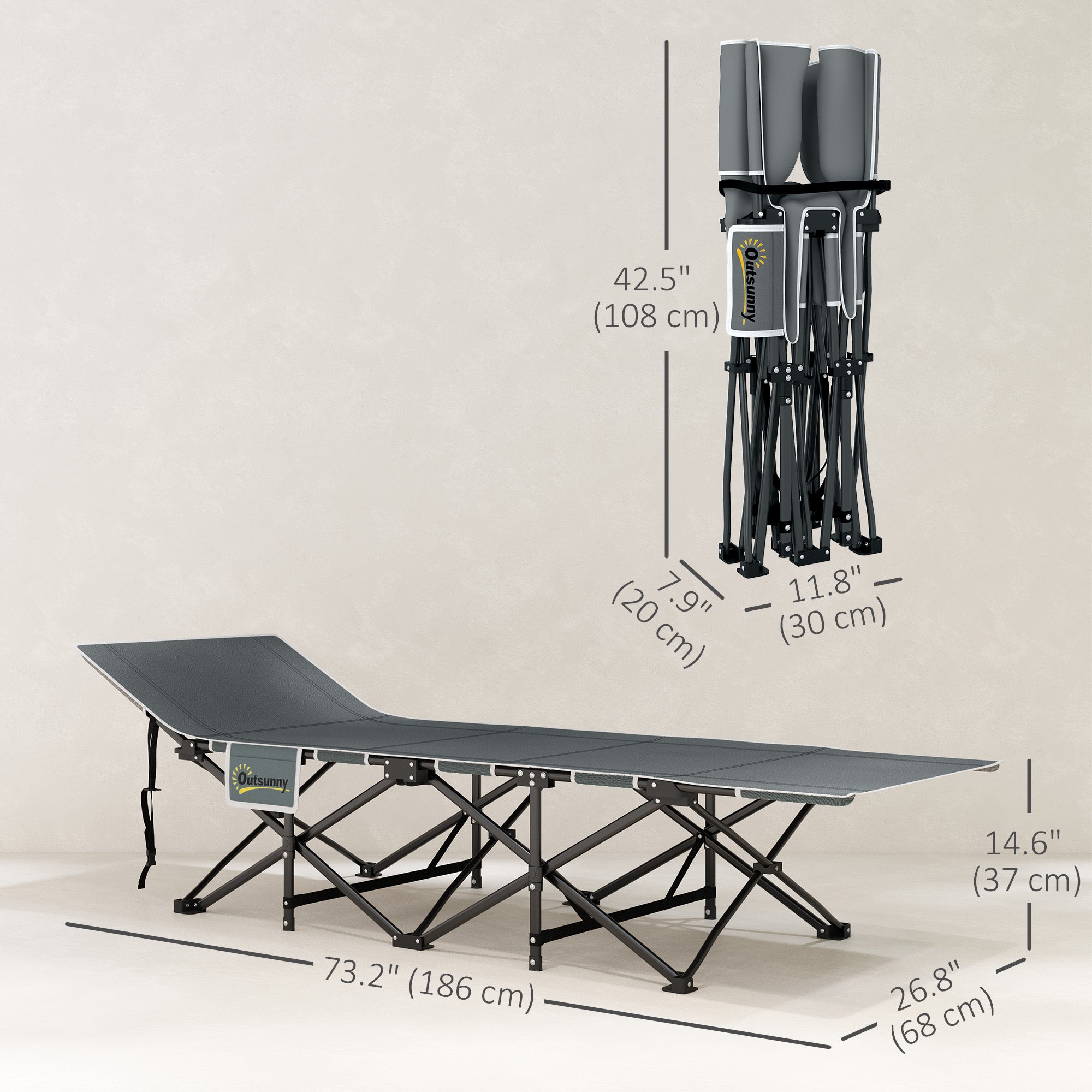 26.8" Wide Folding Bed, Camping Cot for Adults with Cushion, Carry Bag, Max Load 330 LBS, Black