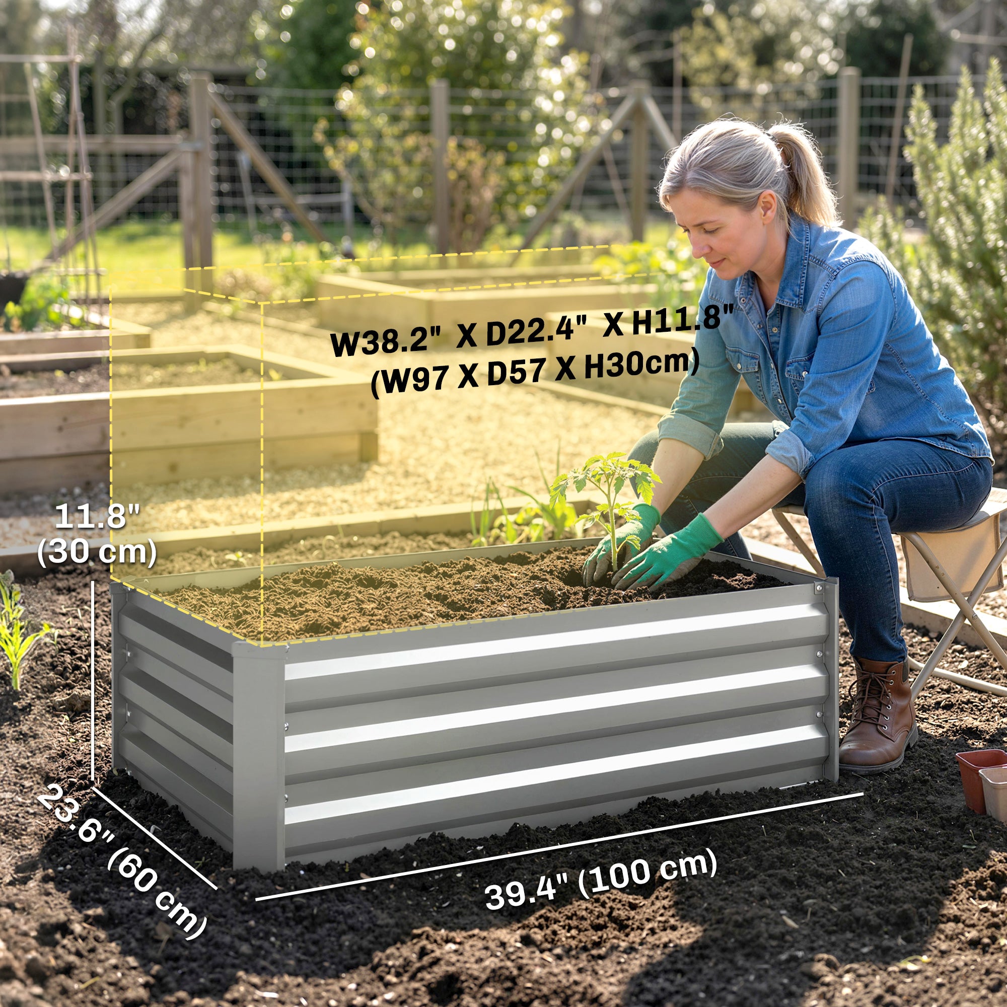 Set of 2 Galvanized Raised Beds for Garden, Outdoor Planter Box for Flowers, Herbs and Vegetables, Light Grey