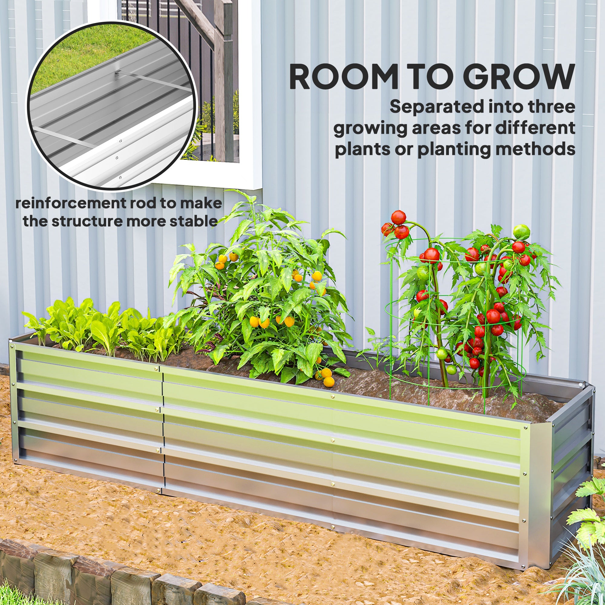 6' x 1.5' x 1.3' Galvanized Raised Garden Bed, Elevated Large Metal Planter Box w/ Install Gloves for Backyard, Patio to Grow Vegetables, Herbs, and Flowers, Silver