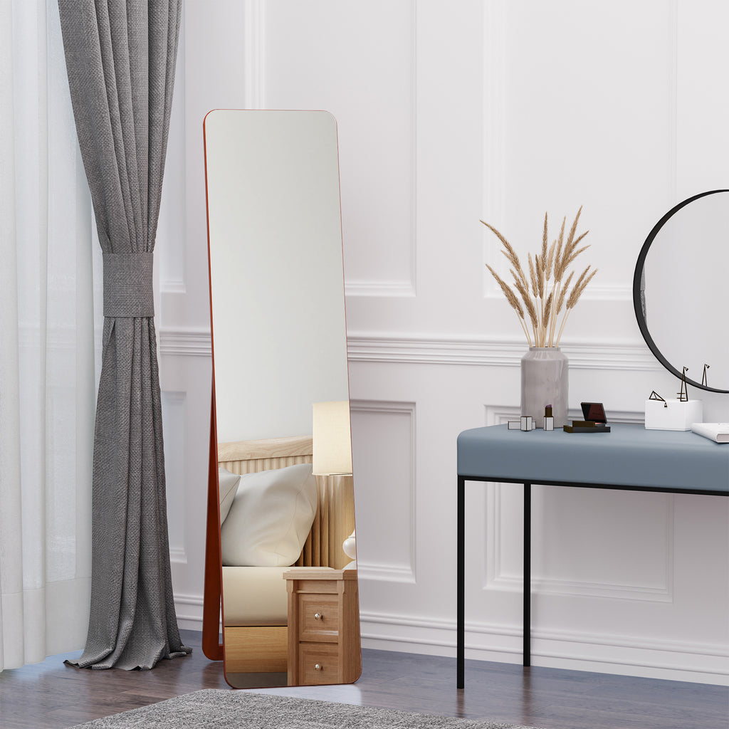 Full Length Mirror for Bedroom, Free Standing Dressing Mirror, Wall Mirror with Wood Frame, 15" x 61", Light Walnut
