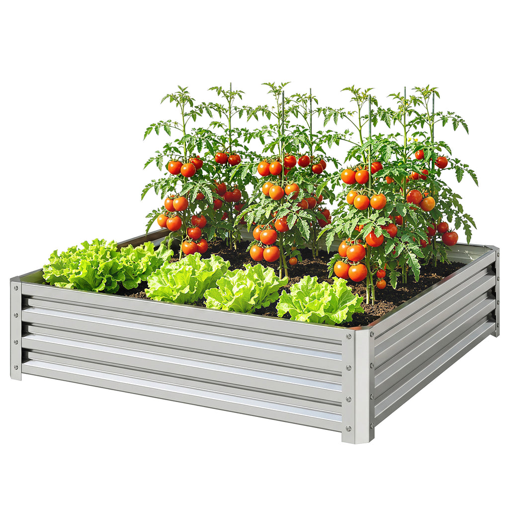 4' x 4' x 1' Galvanized Raised Garden Bed, Metal Garden Box with Open Bottom, Easy Assembly Outdoor Planter Box for Vegetables Flowers Herbs, Silver