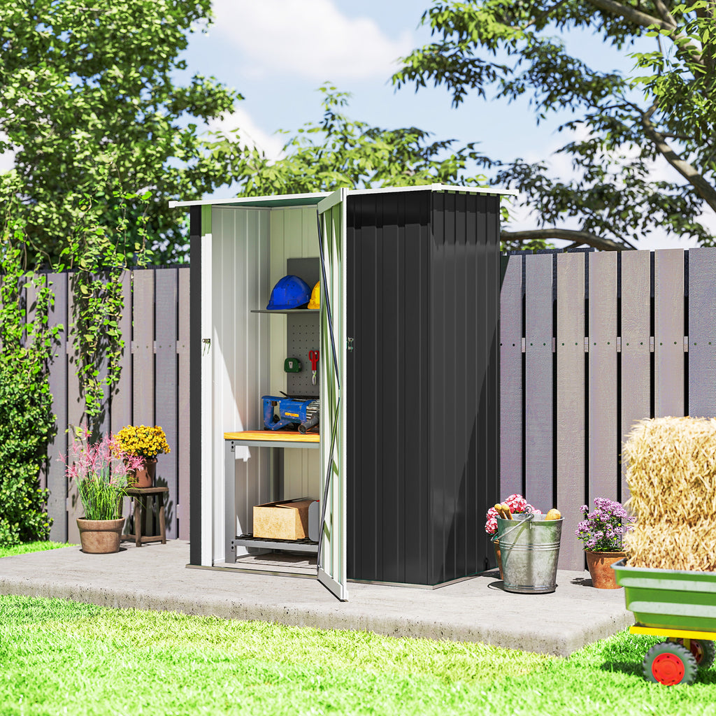 5 x 3ft Outdoor Storage Shed Metal Garden Shed Cabanon with Sloped Roof, Lockable Door for Tool, Grey