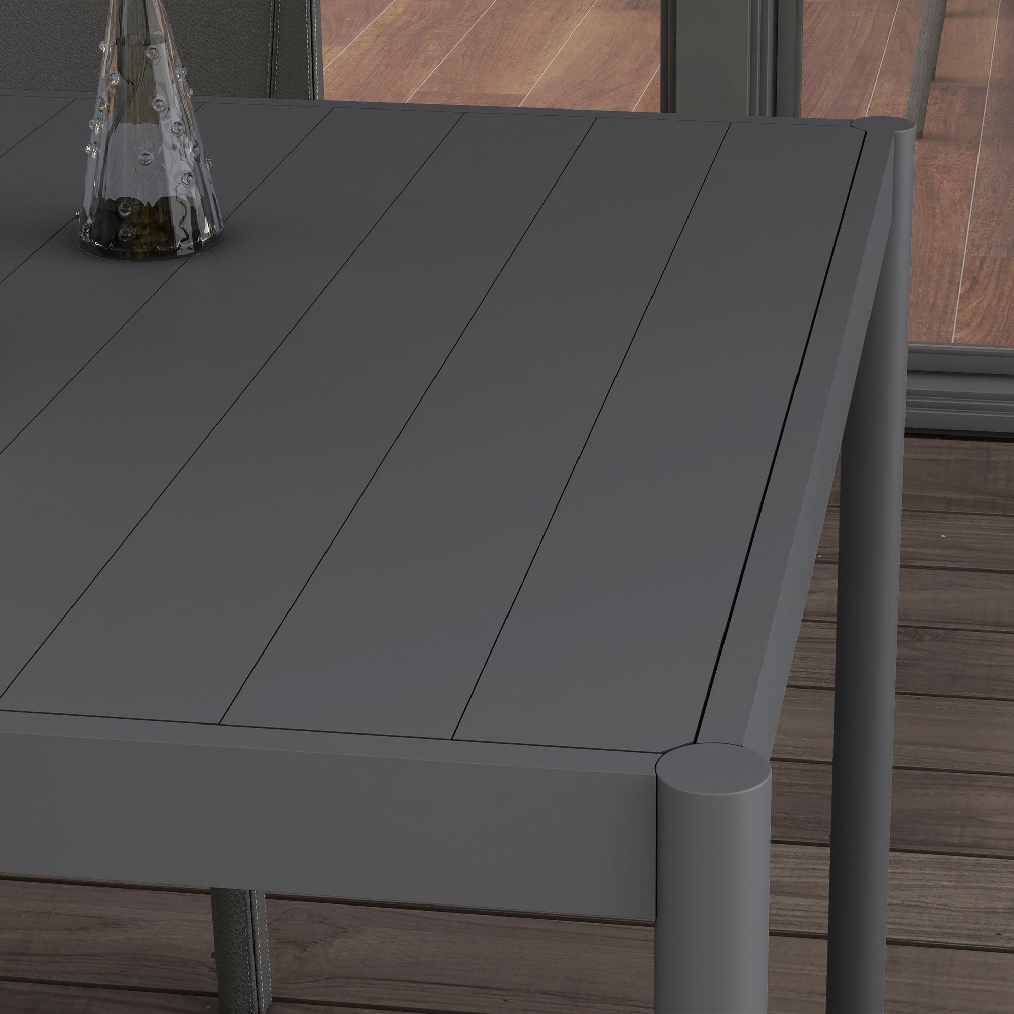 Outdoor Dining Table w/ Aluminium Frame, Garden Table, 57", Dark Grey