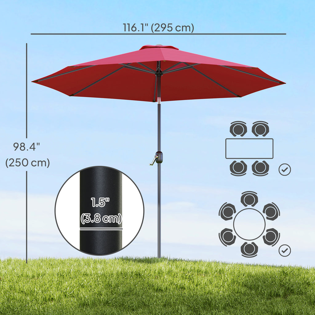 10' x 8' Round Market Umbrella, Patio Umbrella with Crank Handle and Tilt, Outdoor Parasol for Garden, Wine Red