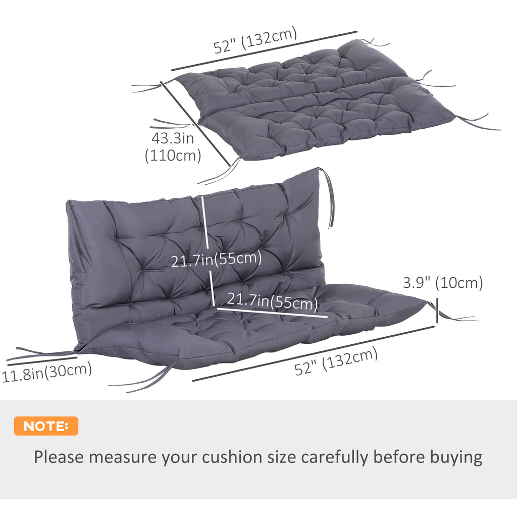 2 Seater Garden Bench Cushion, Soft Thick Outdoor Non-Slip 2 Seater Soft Pad With Backrest for Garden Patio, 52" x 43" x 4", Dark Grey