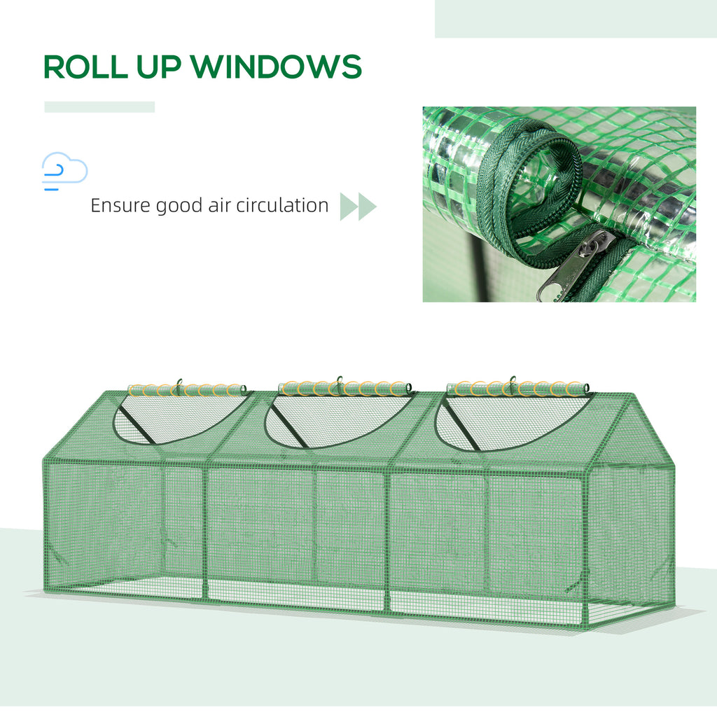 Portable Mini Tunnel Greenhouse Garden Planting Warm House with 3 Windows, 71" x 24" x 24", Green