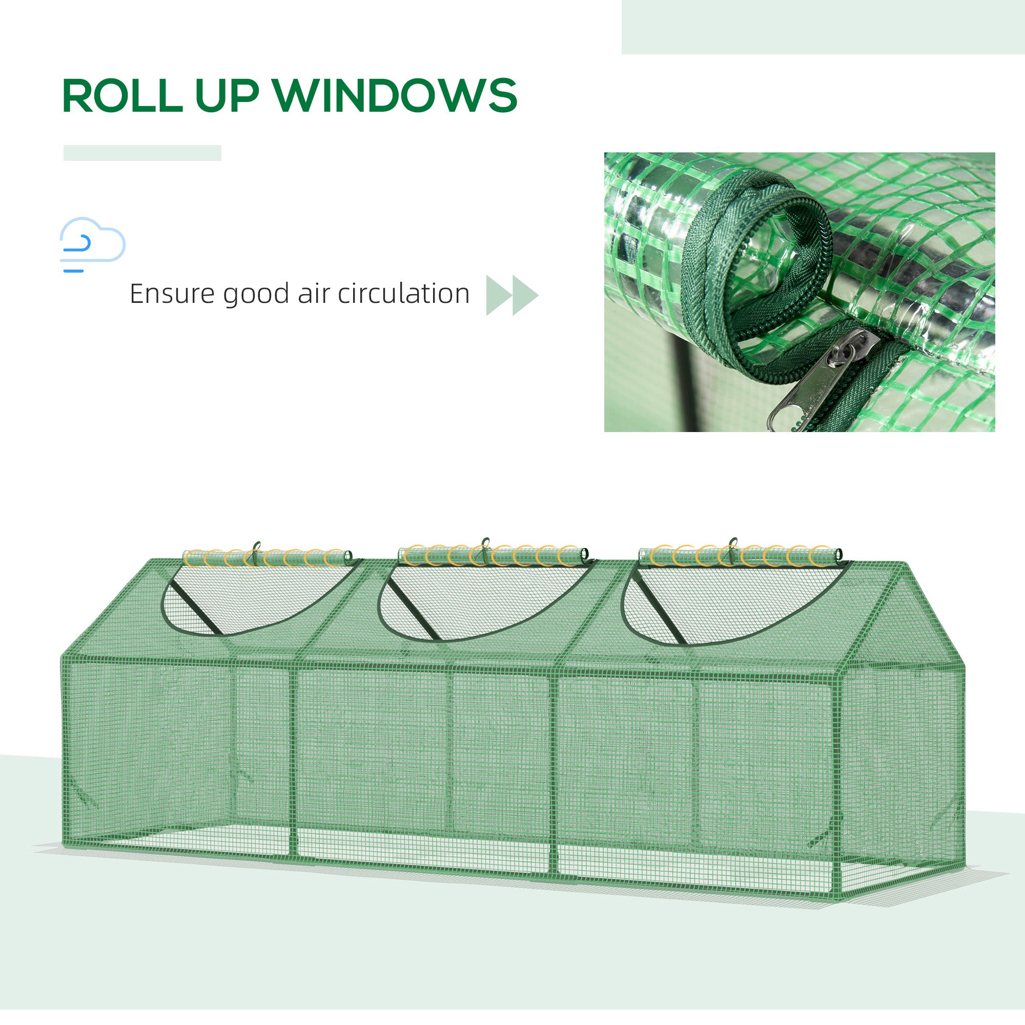 Portable Mini Tunnel Greenhouse Garden Planting Warm House with 3 Windows, 71" x 24" x 24", Green