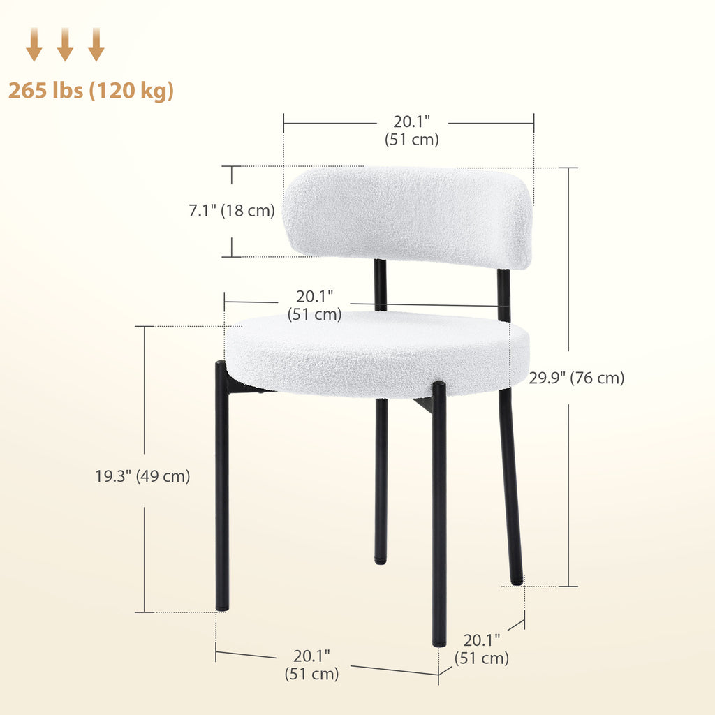 4 Pieces Kitchen Chairs, Modern Dining Chairs w/ Berber Fleece Upholstery and Steel Legs for Living Room, Cream White