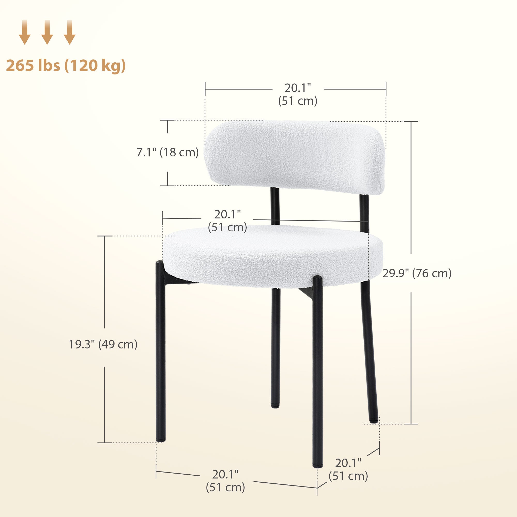 4 Pieces Kitchen Chairs, Modern Dining Chairs w/ Berber Fleece Upholstery and Steel Legs for Living Room, Cream White