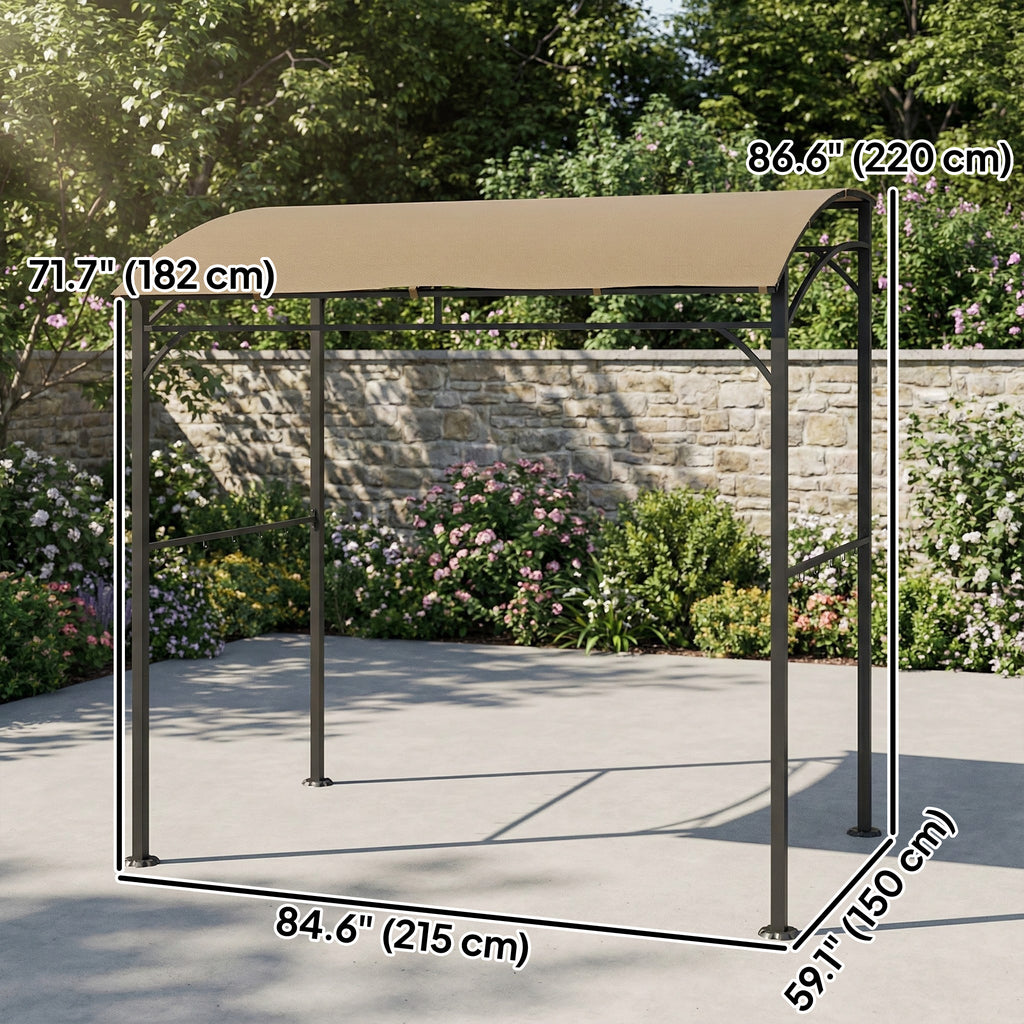 7' x 5' Garden Grill Canopy, BBQ Grill Gazebo Tent with Steel Frame and Hooks, Outdoor Sun Shade, Dark Coffee