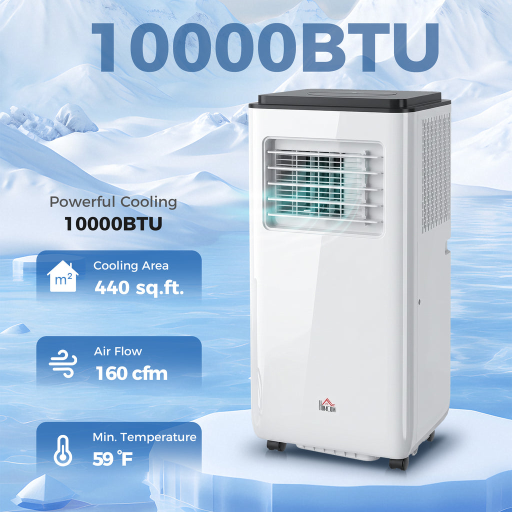 10,000 BTU Moible Air Conditioner 440 Sq. Ft., Dehumidifier Fan Auto Sleep with 24H Timer On/Off, Window Kit, White