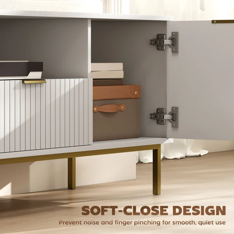 Stylish modern TV console with colorful RGB LED lights and enclosed storage