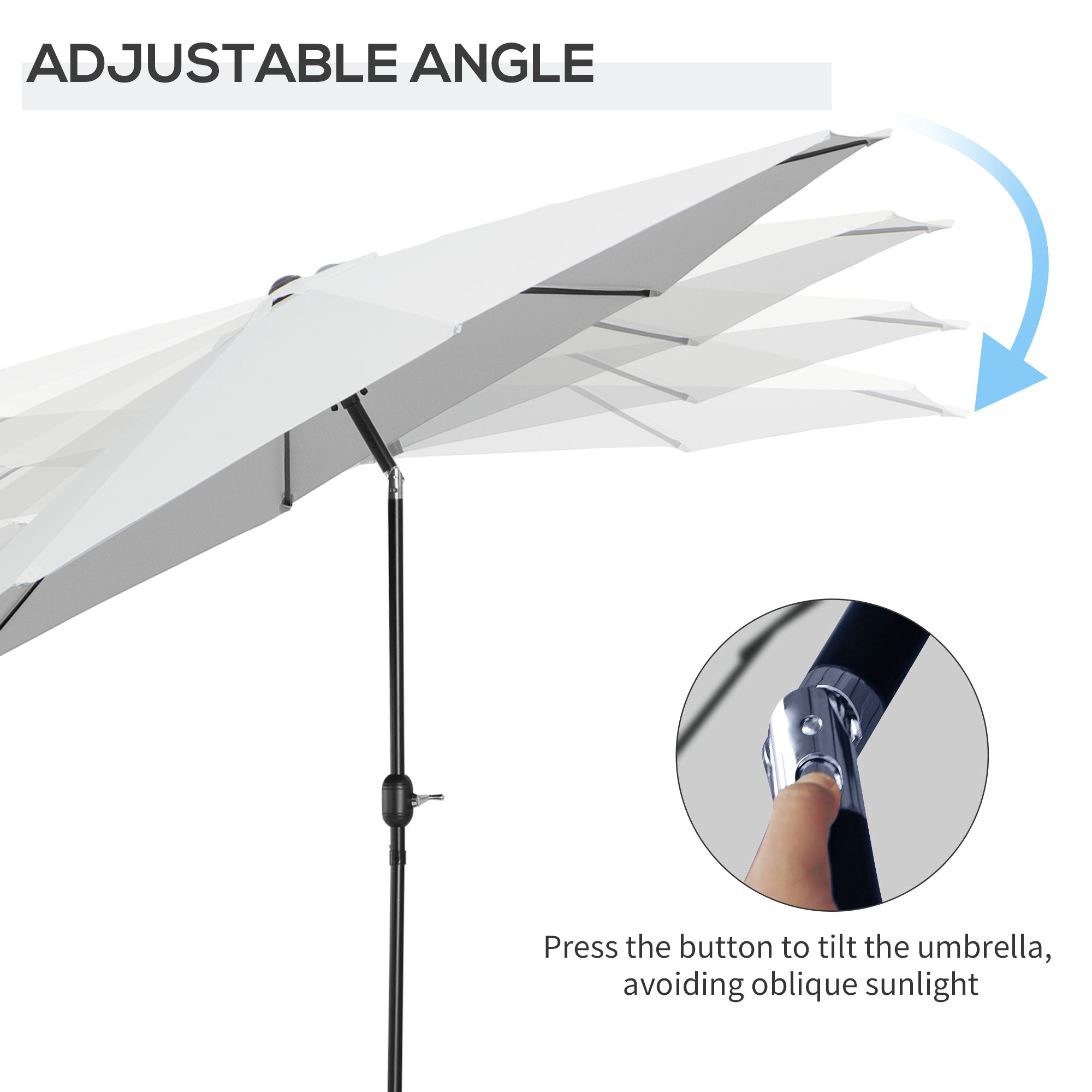 10' x 8' Round Market Umbrella, Patio Umbrella with Crank Handle and Tilt, Outdoor Parasol for Garden, White