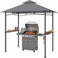 8' x 5' BBQ Grill Gazebo Tent with Double Tiered Canopy for Outdoor Sun Shade, Grey