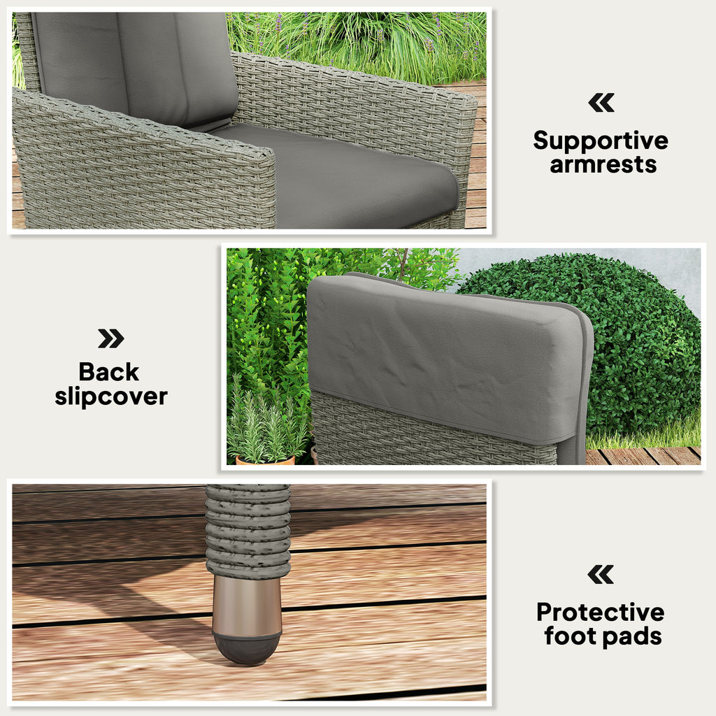 Wicker Outdoor Recliner Chair, Wicker Reclining Patio Chair with Adjustable Backrest and Cushion, Grey