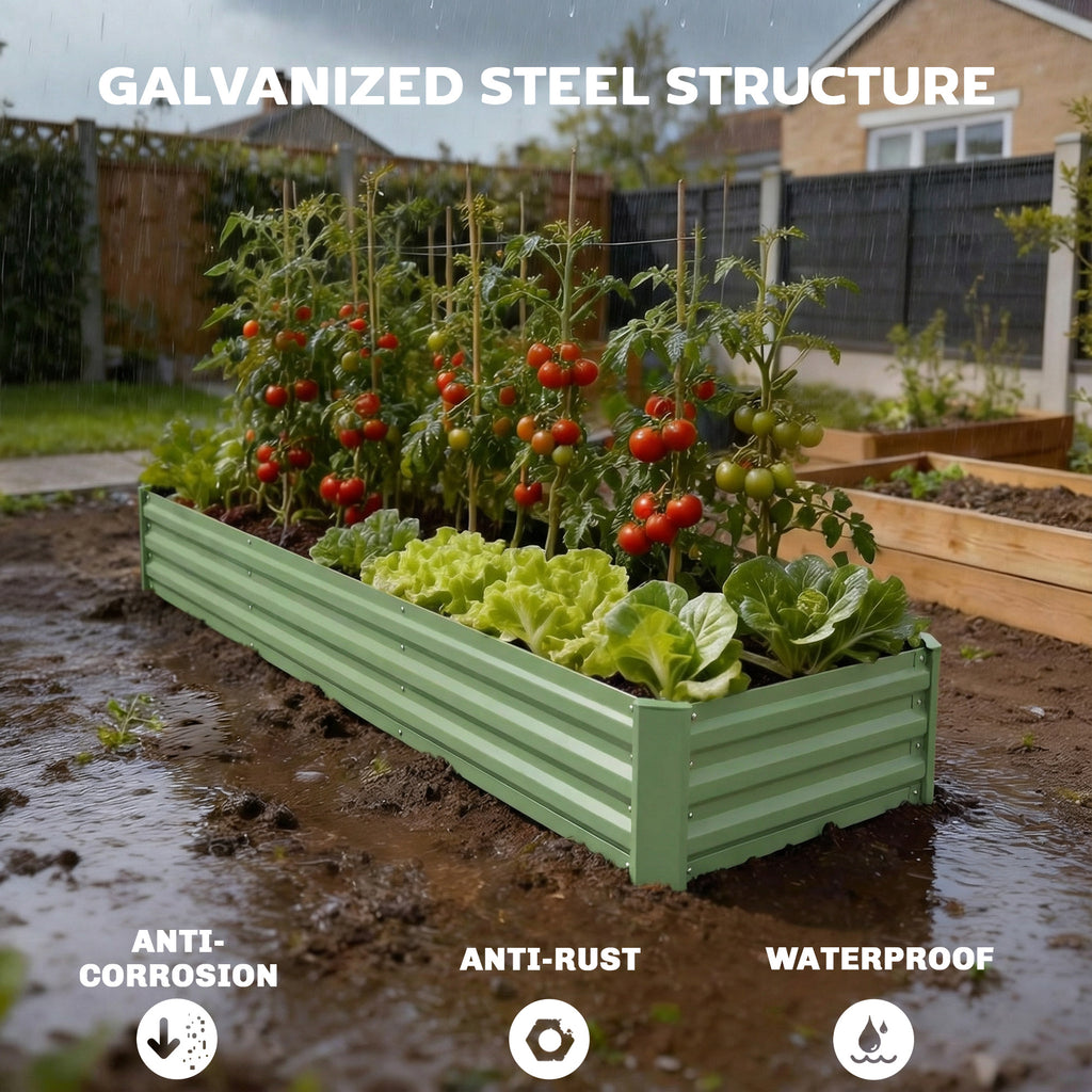 8'x2'x1' Galvanized Raised Bed, Large Elevated Planter Box for Growing Flowers, Herbs and Vegetables, Light Green