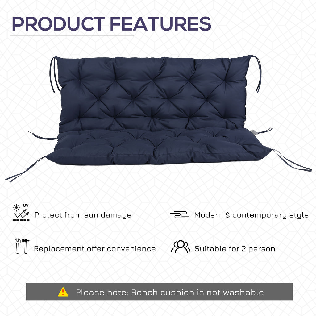 2 Seater Garden Bench Cushion, Soft Thick Outdoor Non-Slip 2 Seater Soft Pad With Backrest for Garden Patio, 52" x 43" x 4", Navy Blue