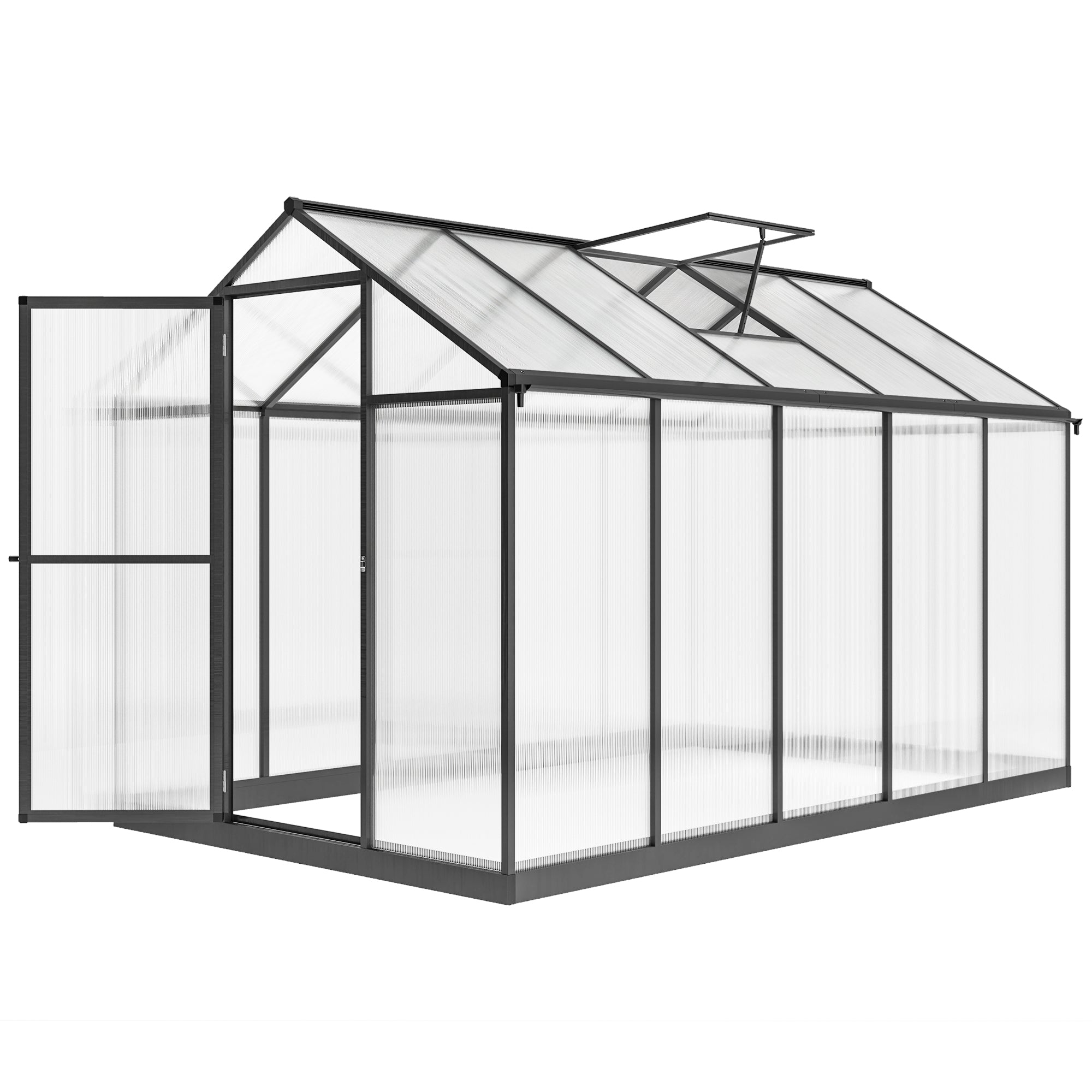 Polycarbonate Greenhouse, Aluminum Walk-In Green House Kit Garden, 6' x 10' x 6.4', Charcoal Grey