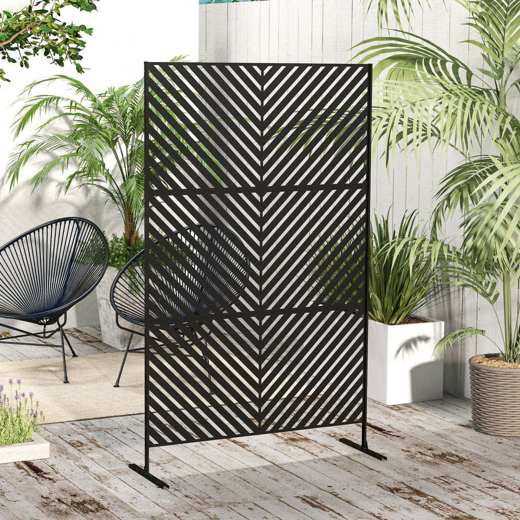 6.5FT Decorative Outdoor Divider, Metal Privacy Screen with Stand, Triangle Style, Black