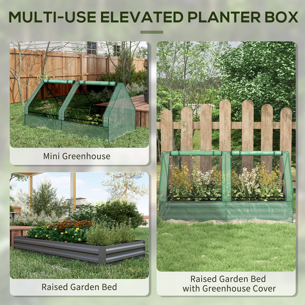 6' x 3' Metal Planter Box with Cover, Raised Garden Bed with Mini Greenhouse for Herbs, Vegetables, Green and Silver