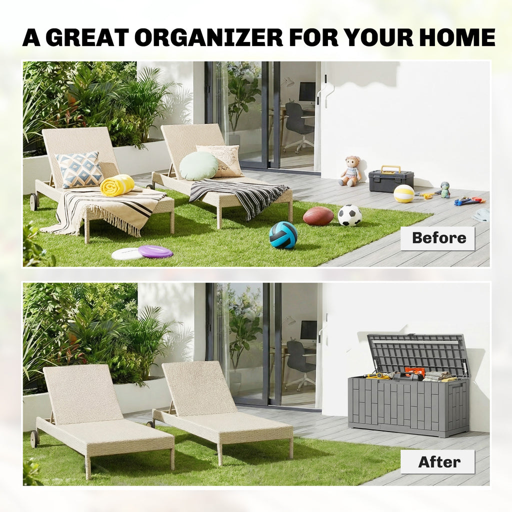 80 Gallon Resin Deck Box, Lockable Outdoor Storage Box, Splash-Resistant & UV Resistant Patio Storage Container