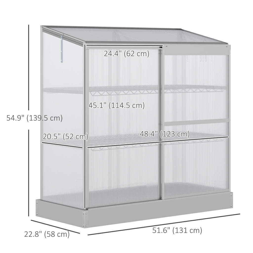 Aluminum Cold Frame Greenhouse, Raised Planter Bed Protection with Openable Top and 2 Shelves for Outdoor Indoor