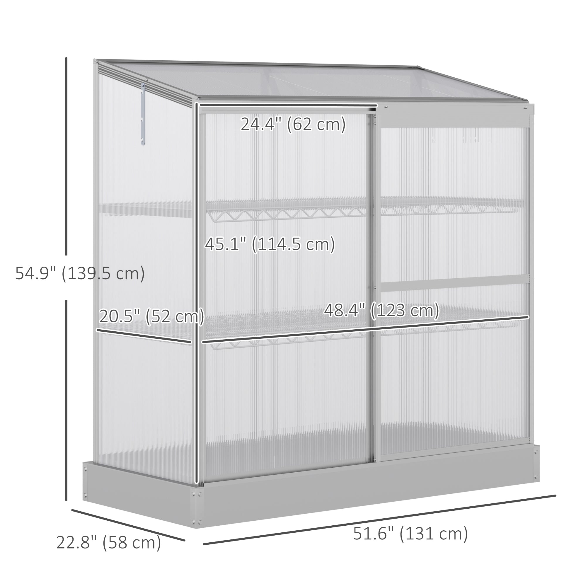 Aluminum Cold Frame Greenhouse, Raised Planter Bed Protection with Openable Top and 2 Shelves for Outdoor Indoor