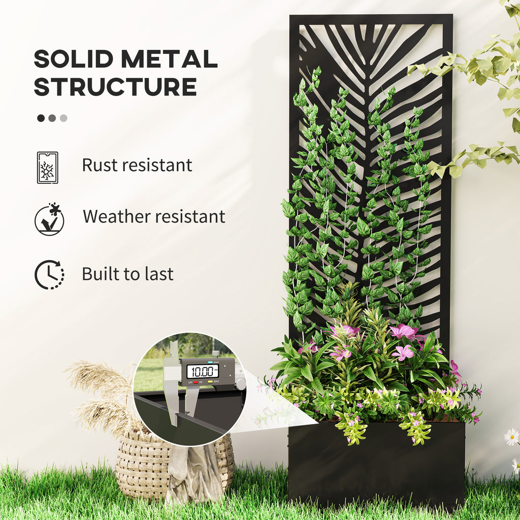 Raised Garden Bed with Outdoor Privacy Screen, Metal Planter Box with Trellis, Wall-Mounted or Freestanding, Black