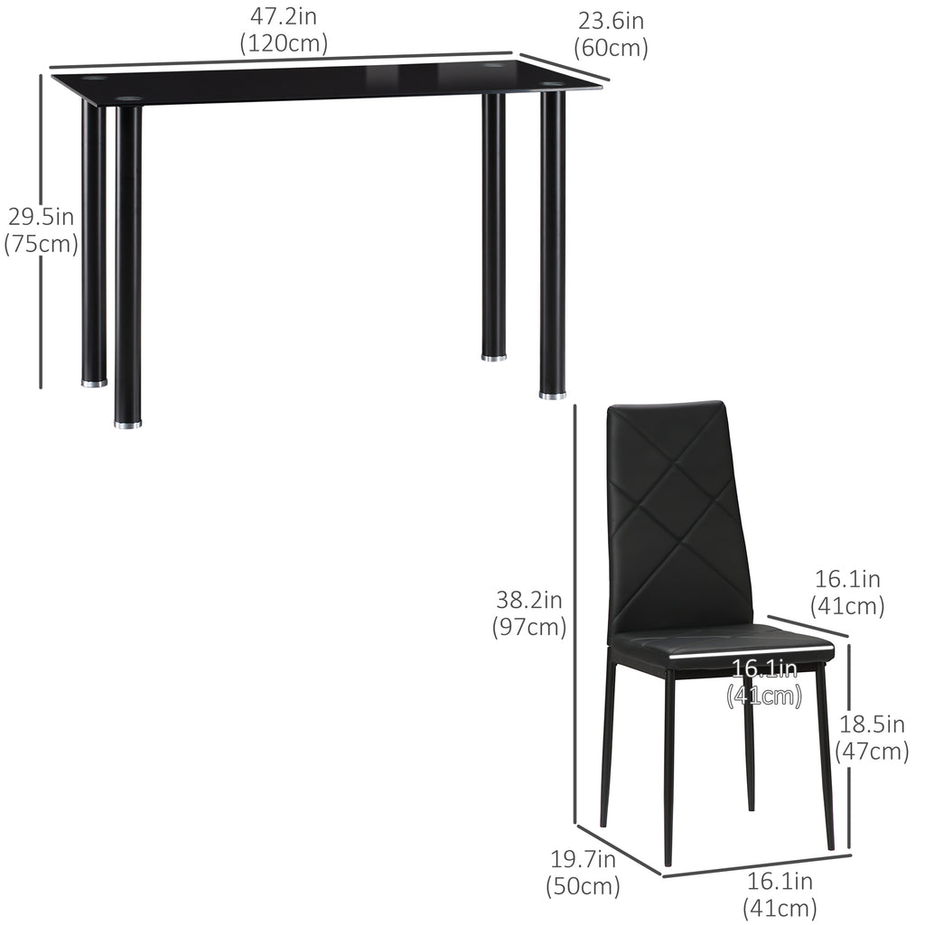 Dining Table and Chairs Set for 4, Modern 5 Pieces Kitchen Table Set with Glass Table, Padded Seat and Steel Frame