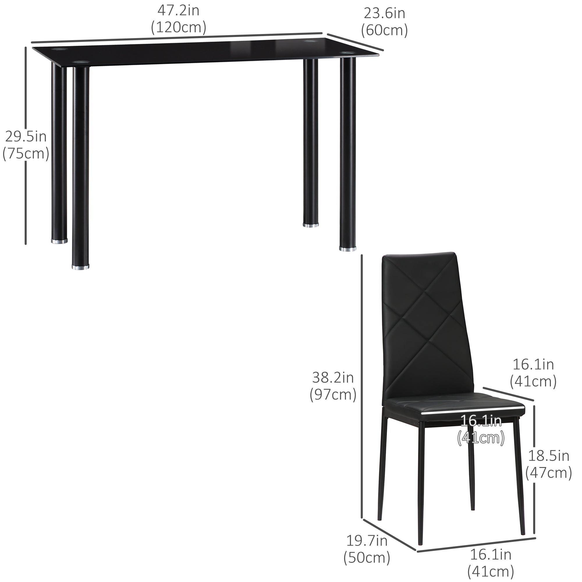 Dining Table and Chairs Set for 4, Modern 5 Pieces Kitchen Table Set with Glass Table, Padded Seat and Steel Frame